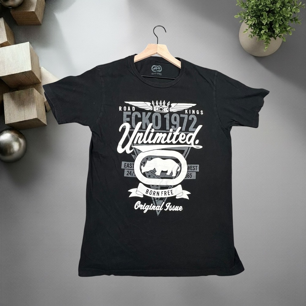Vintage Ecko Unltd Graphic T-Shirt Black Y2K Streetwear Rhino Logo Large